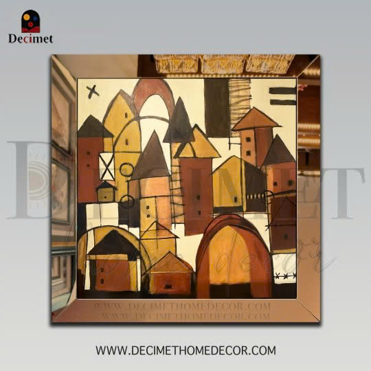 Tea Mirror Frame Painting Peaceful Village