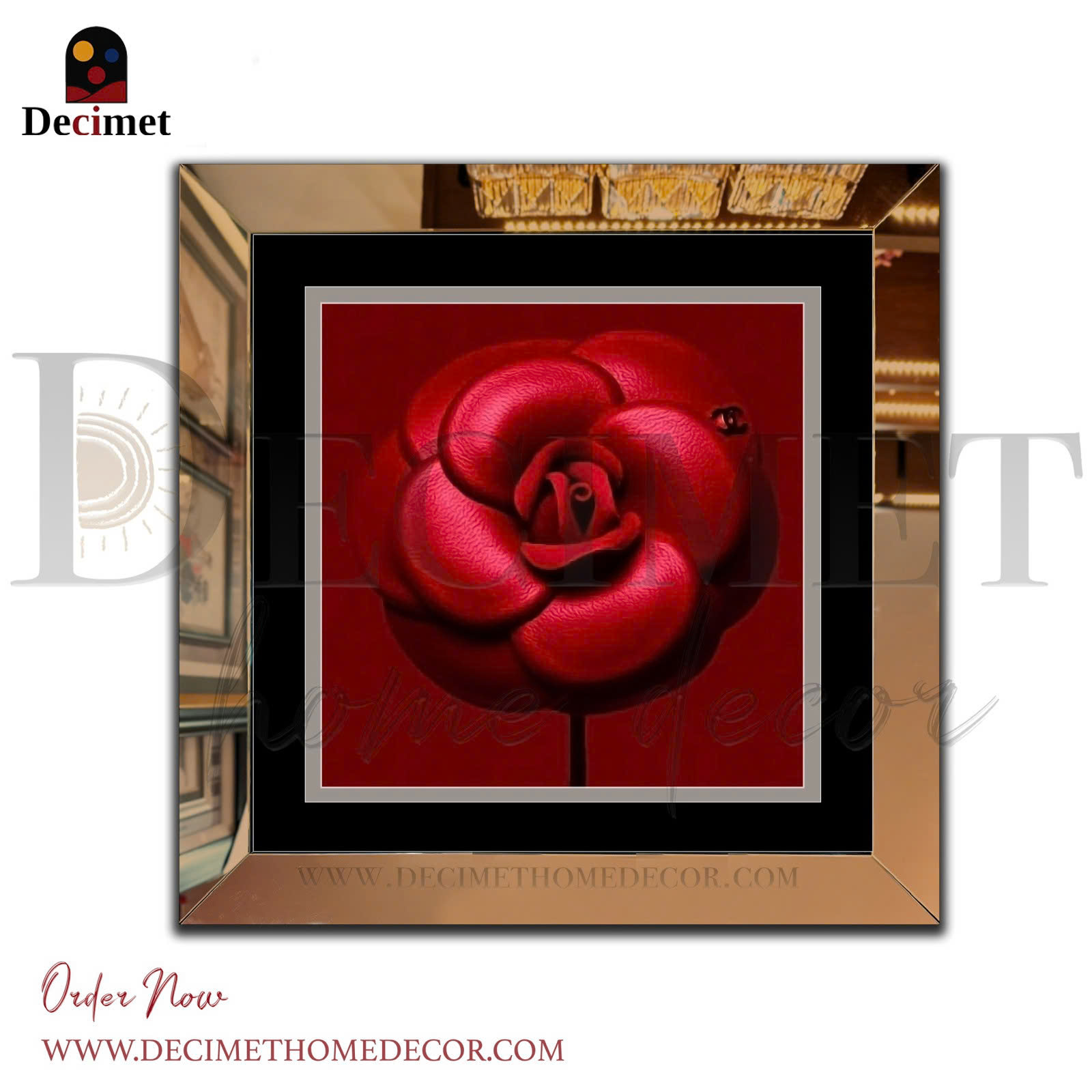 Tranh Khung Gương Trà Chanel. Red Flower