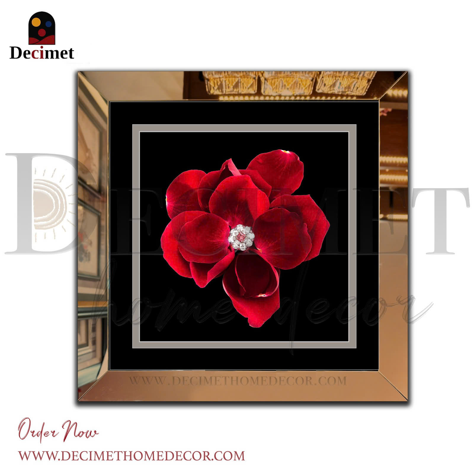 Tranh Khung Gương Trà Jewels. Valentine's Day Rose