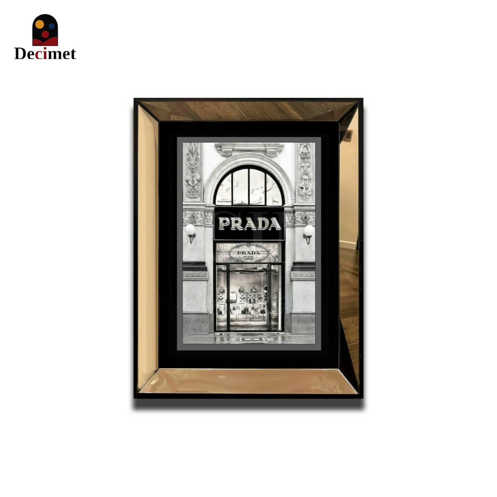 Tranh Khung Gương Trà Store Prada Black White