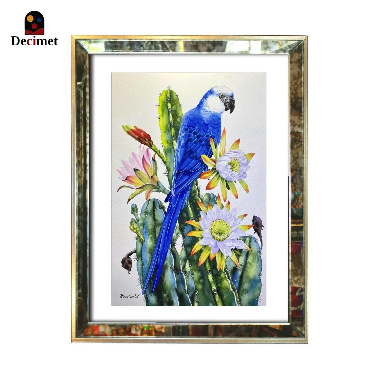 Parrot Blue Mirror Frame Painting