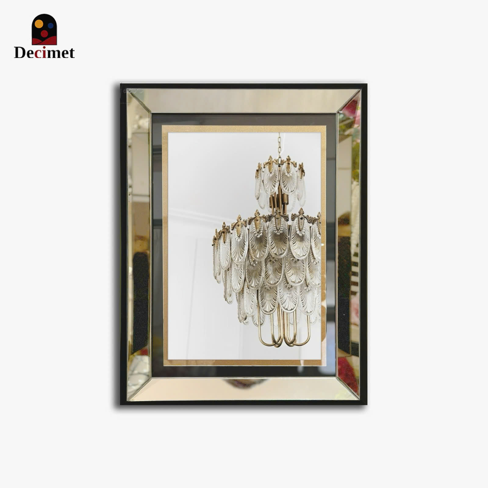 Italian Crystal Chandelier Silver Mirror Frame Painting