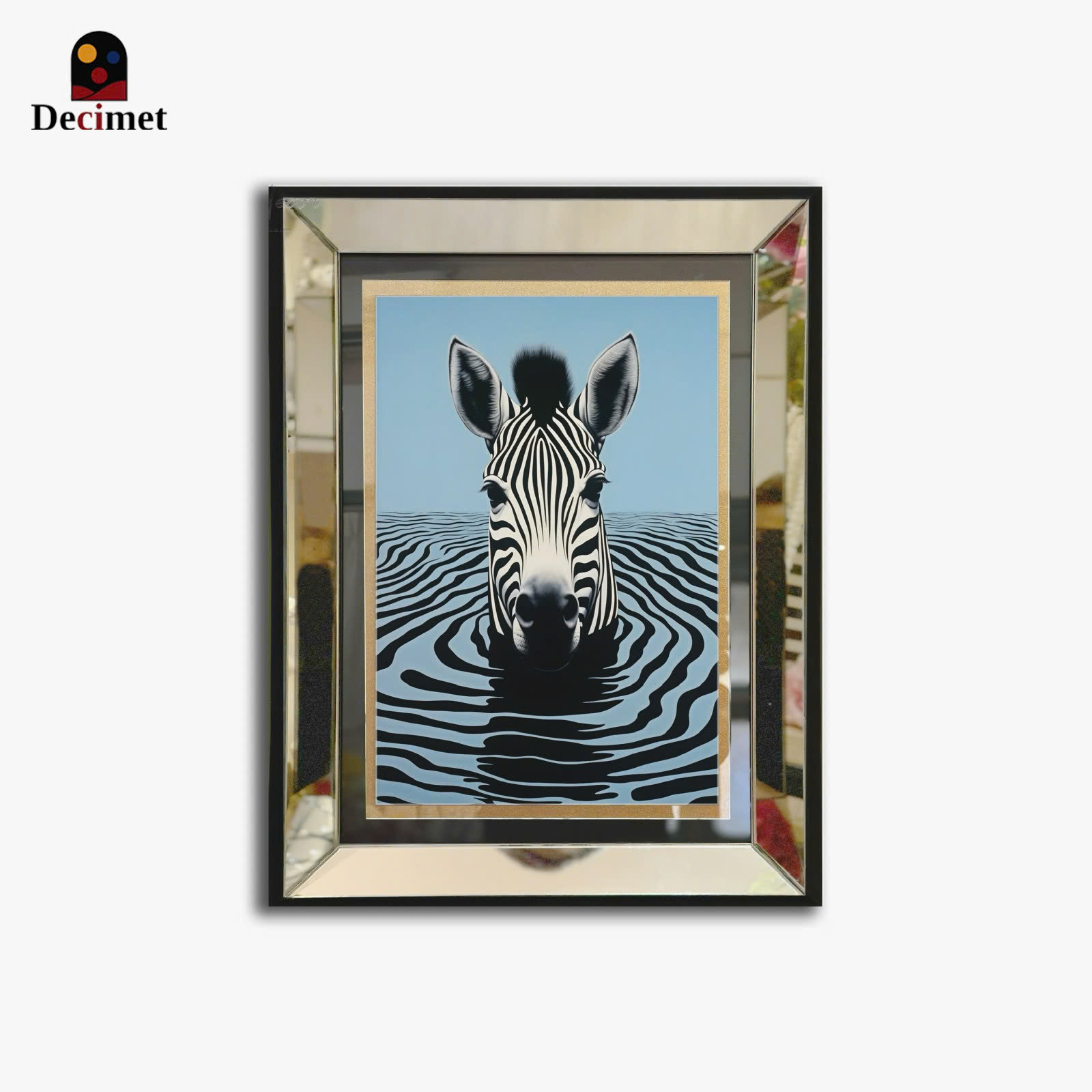 Zebra Canvas Silver Mirror Frame Painting