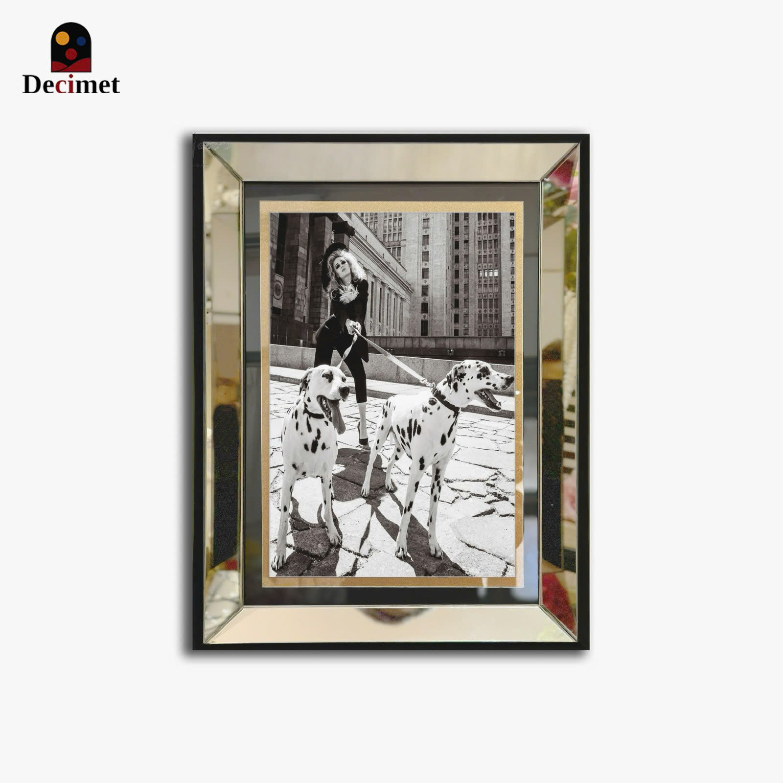 Silver Mirror Frame Painting Dog And Woman
