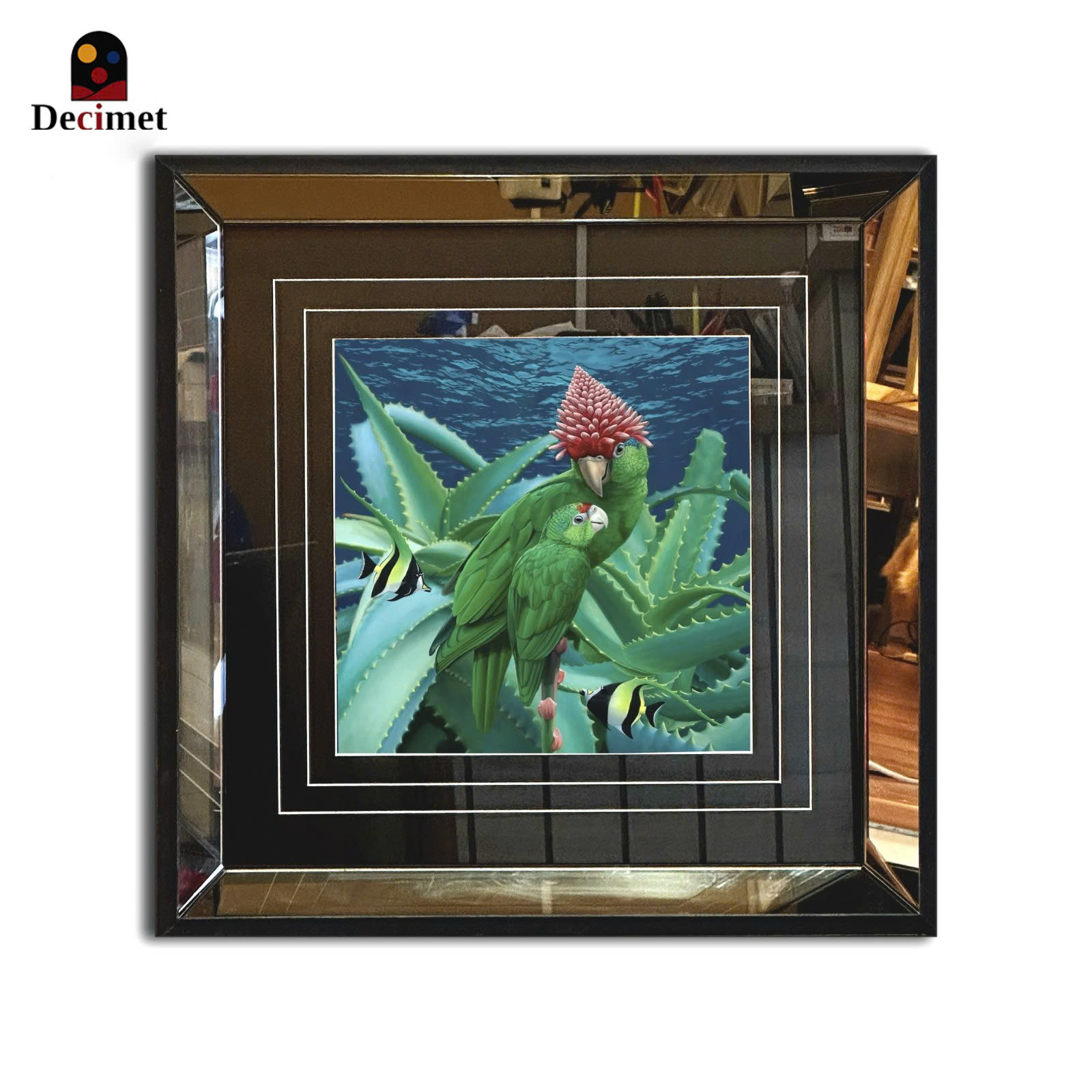 Parrot Hanging Tea Mirror Frame Painting