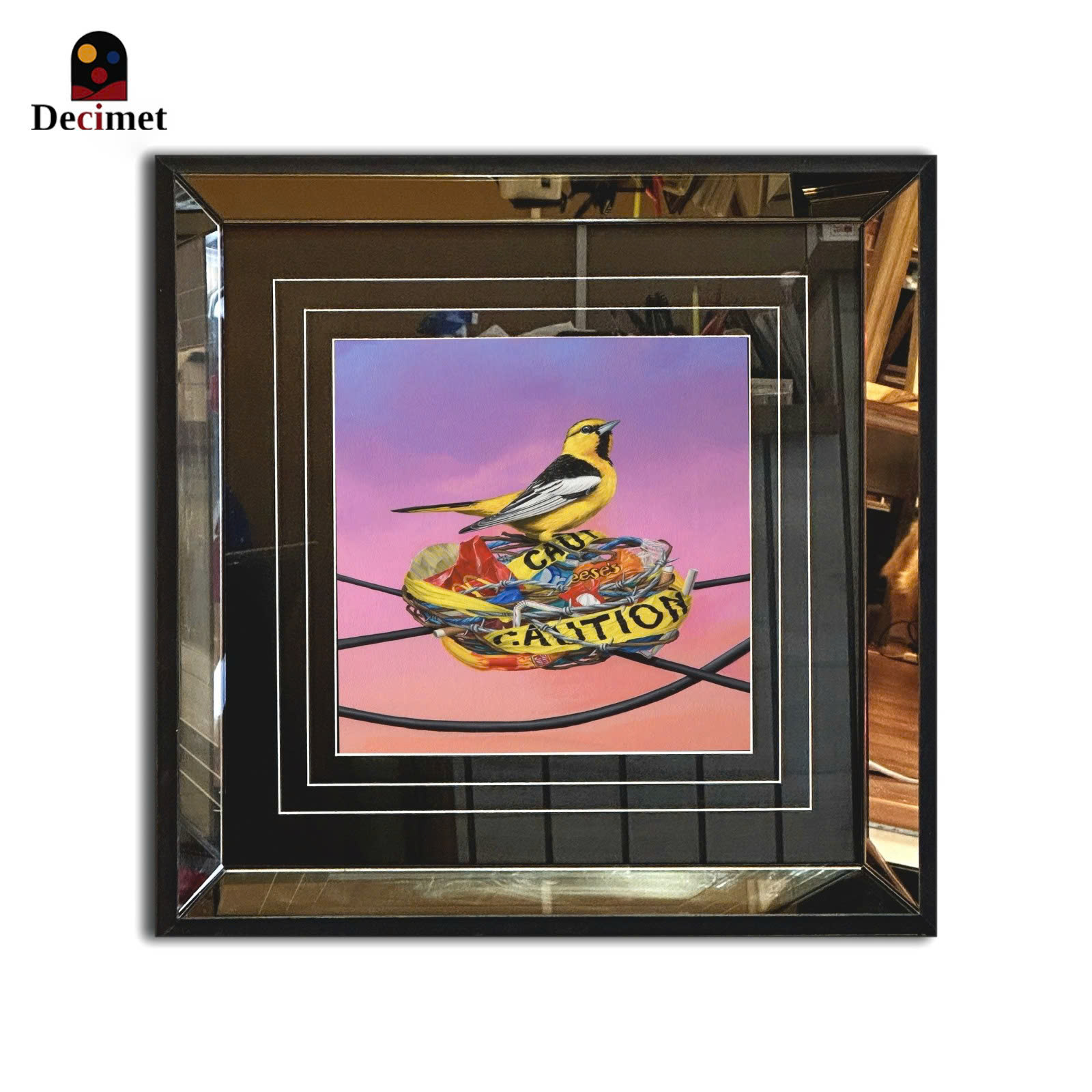 Goldfinch Tea Mirror Frame Painting