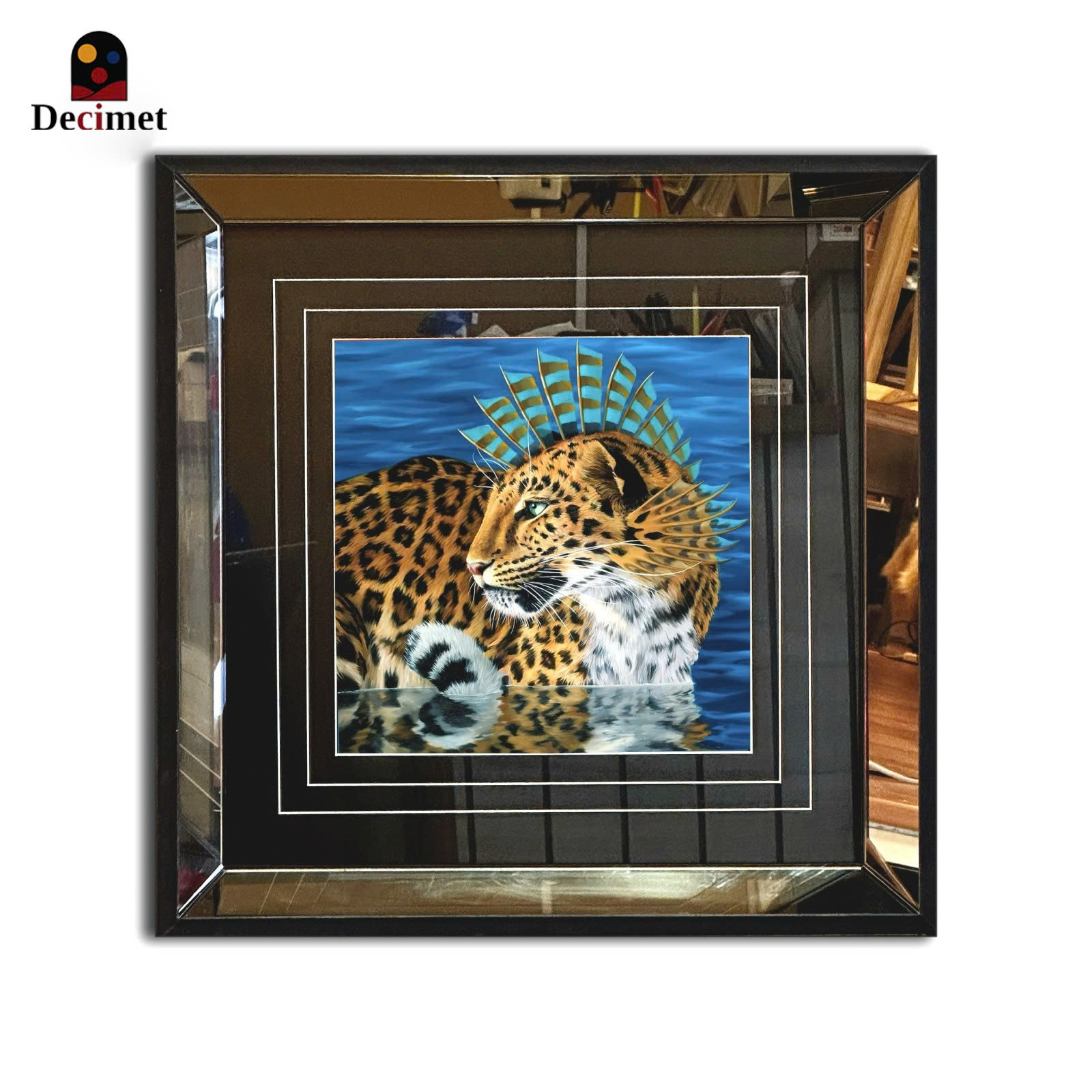 Wild Leopard Tea Mirror Frame Painting