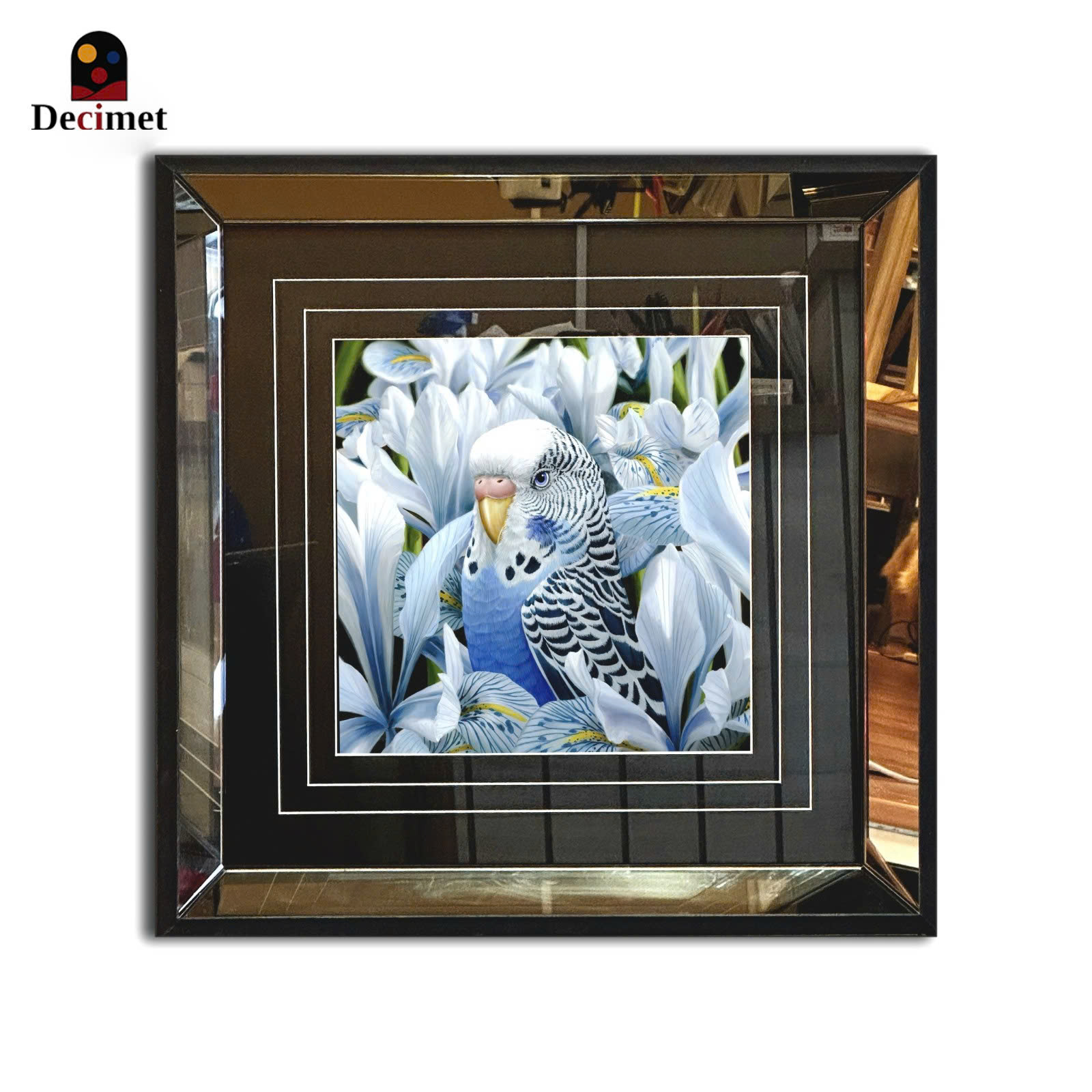 White Parrot Tea Mirror Frame Painting