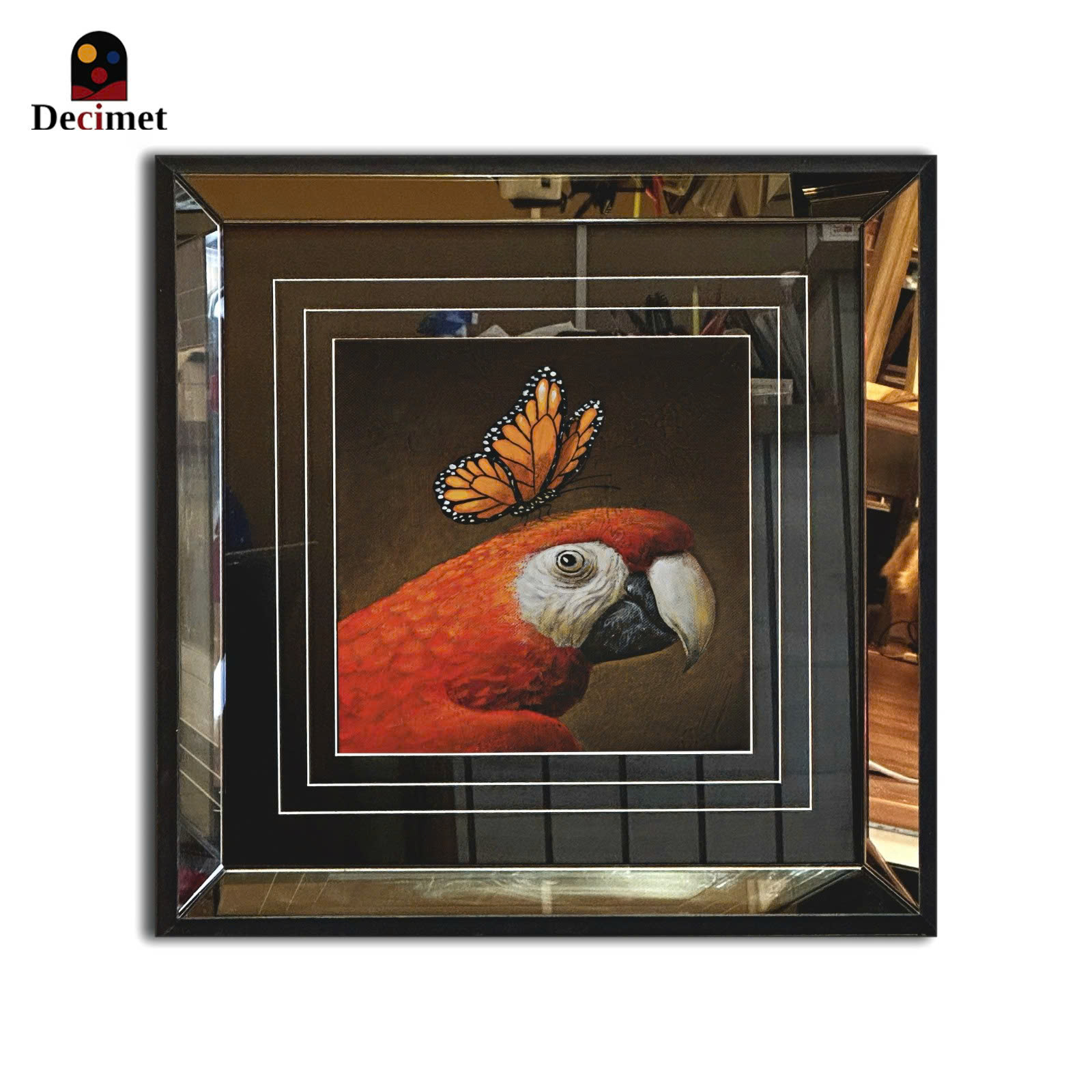 Bird and Butterfly Tea Mirror Frame Painting No.1