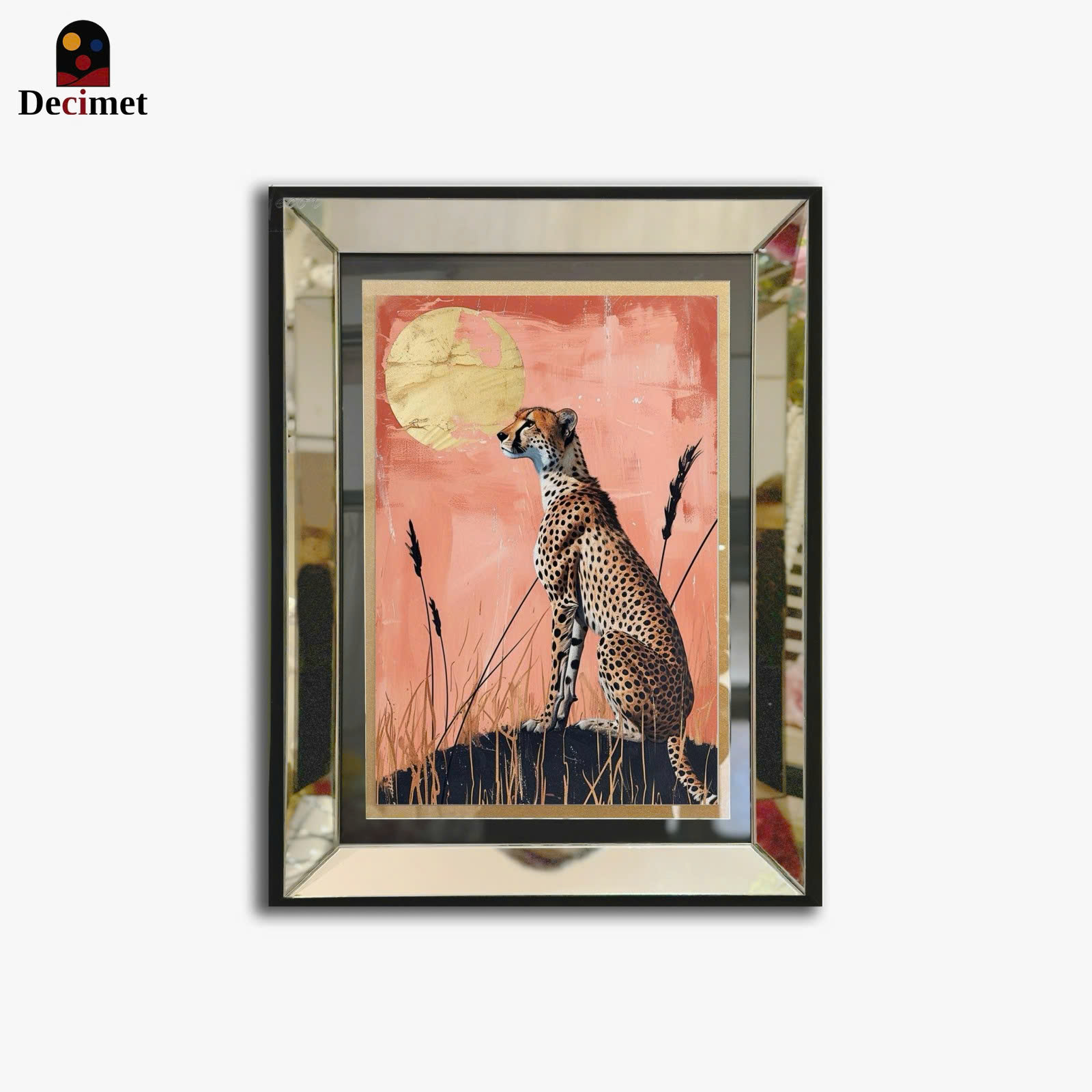 Leopard Wild Cat Art Print with Silver Mirror Frame