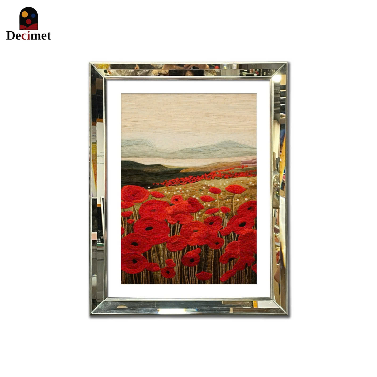 Red Tulip Beveled Mirror Frame Painting