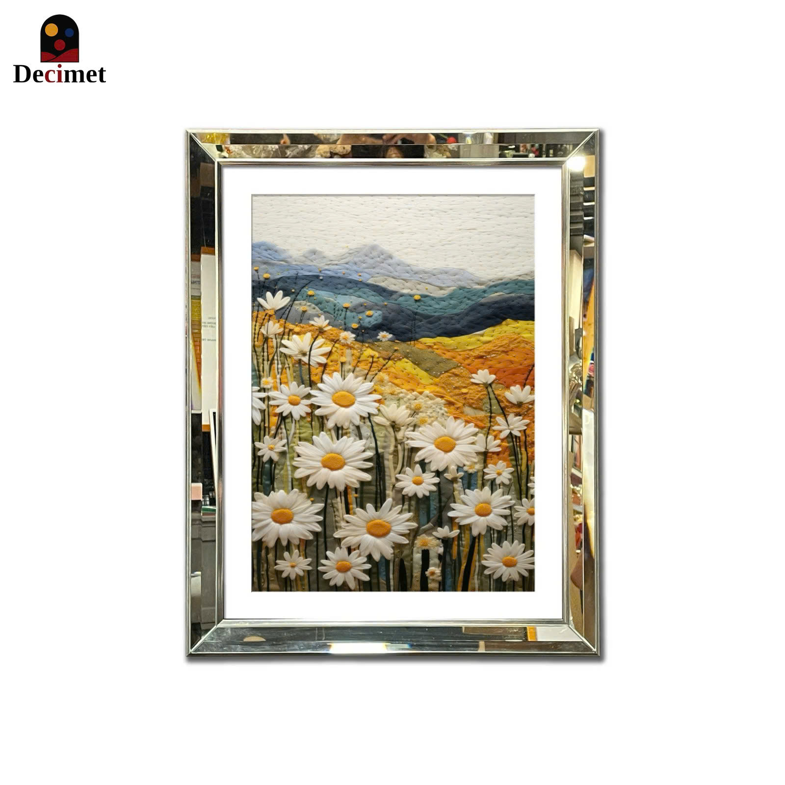 Daisy Flower Beveled Mirror Frame Painting