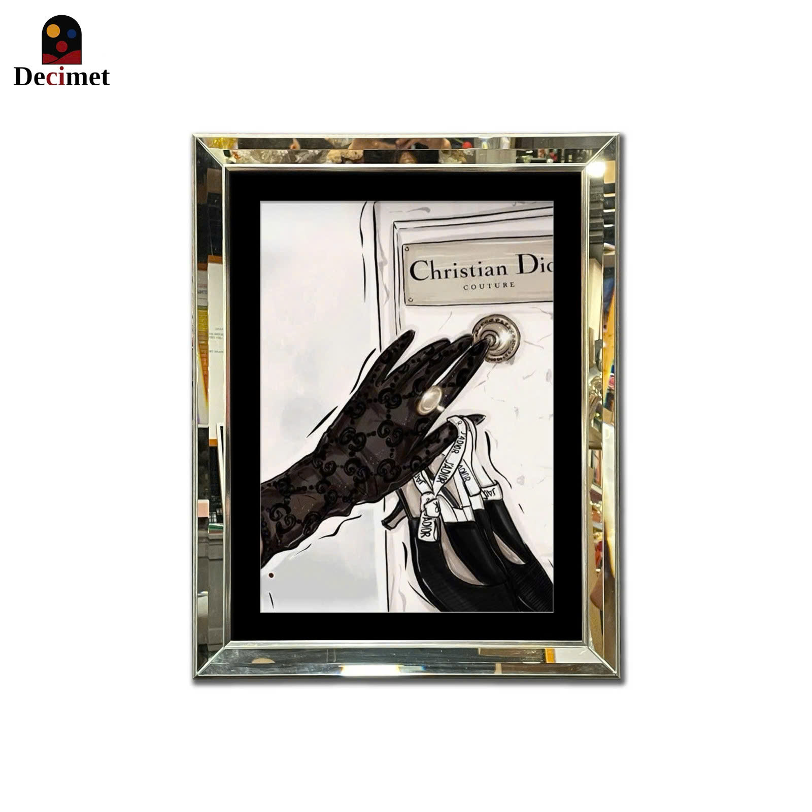 Christian Dior Couture Beveled Mirror Frame Painting with Chives