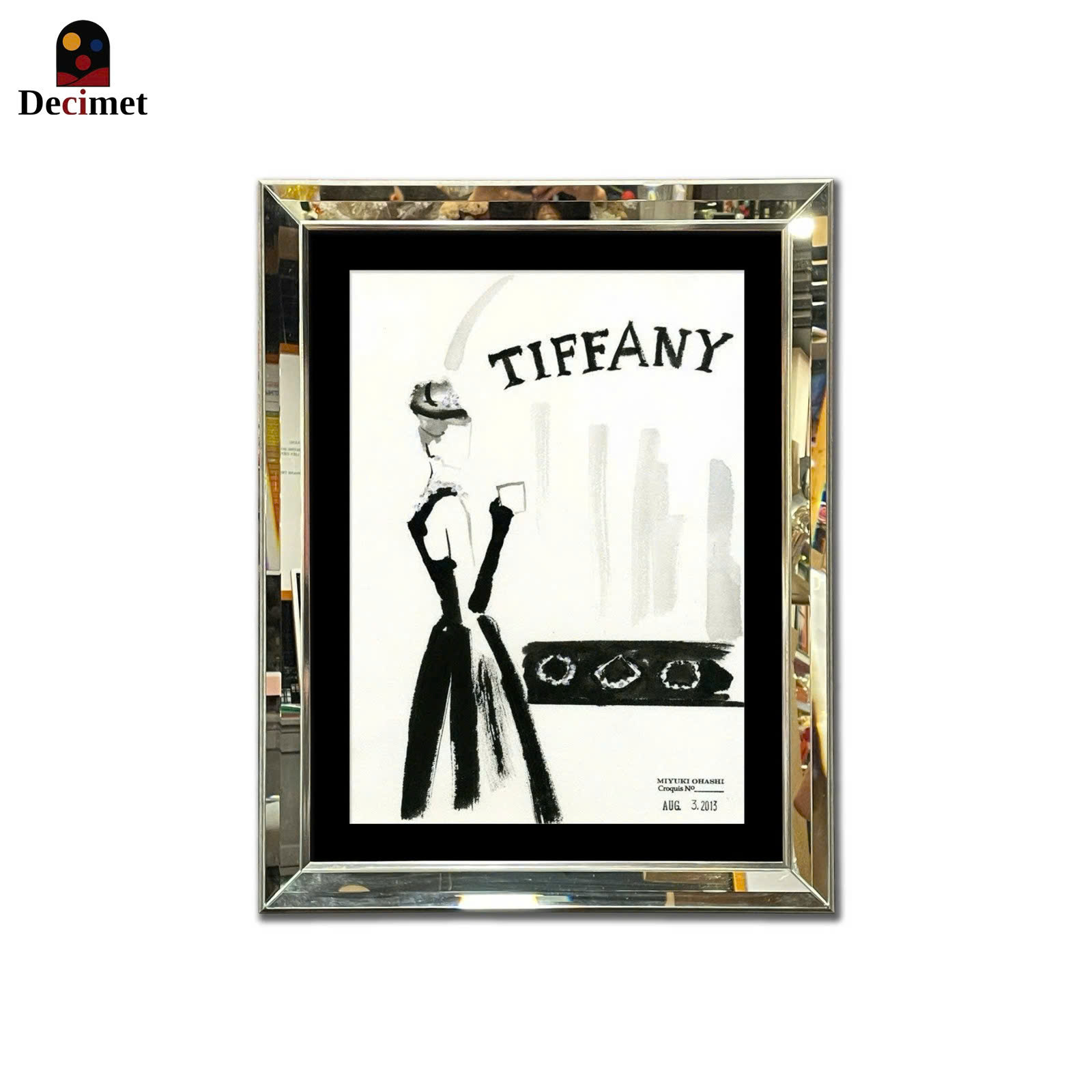 Tiffany Beveled Mirror Frame Painting with Chives