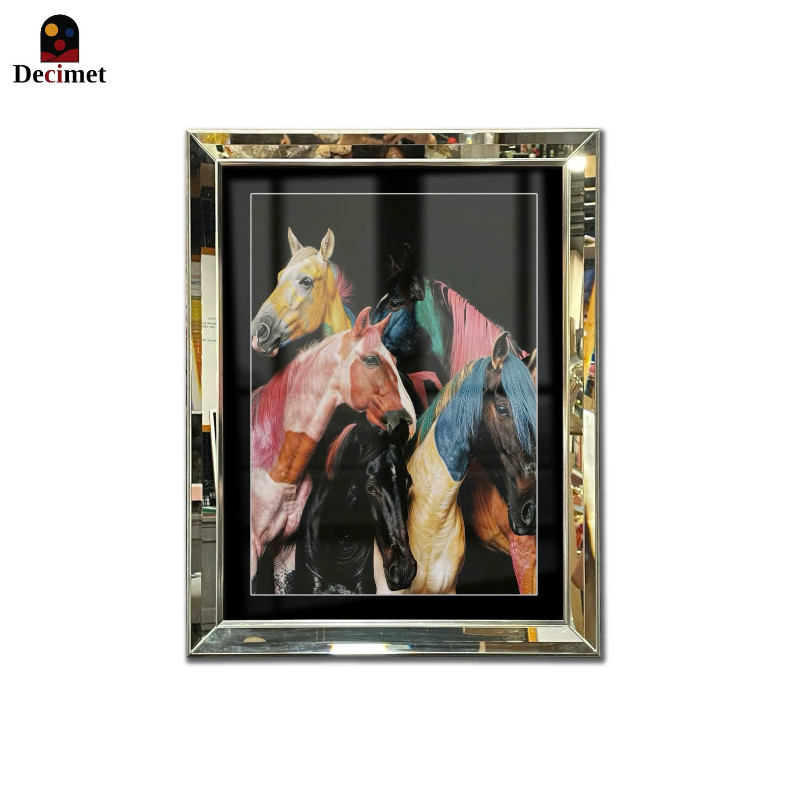 Horse Art Beveled Mirror Frame Painting with Chives