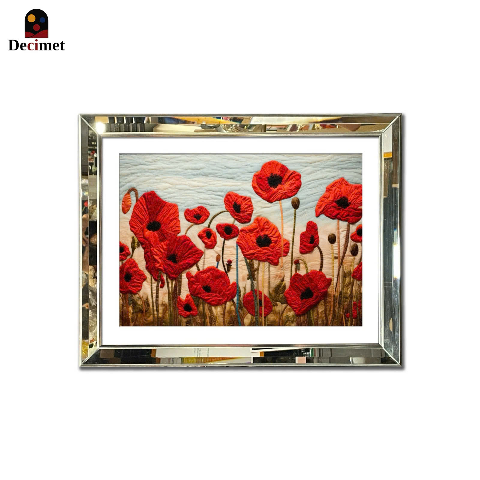 Tulip Red Poppy Beveled Mirror Frame Painting