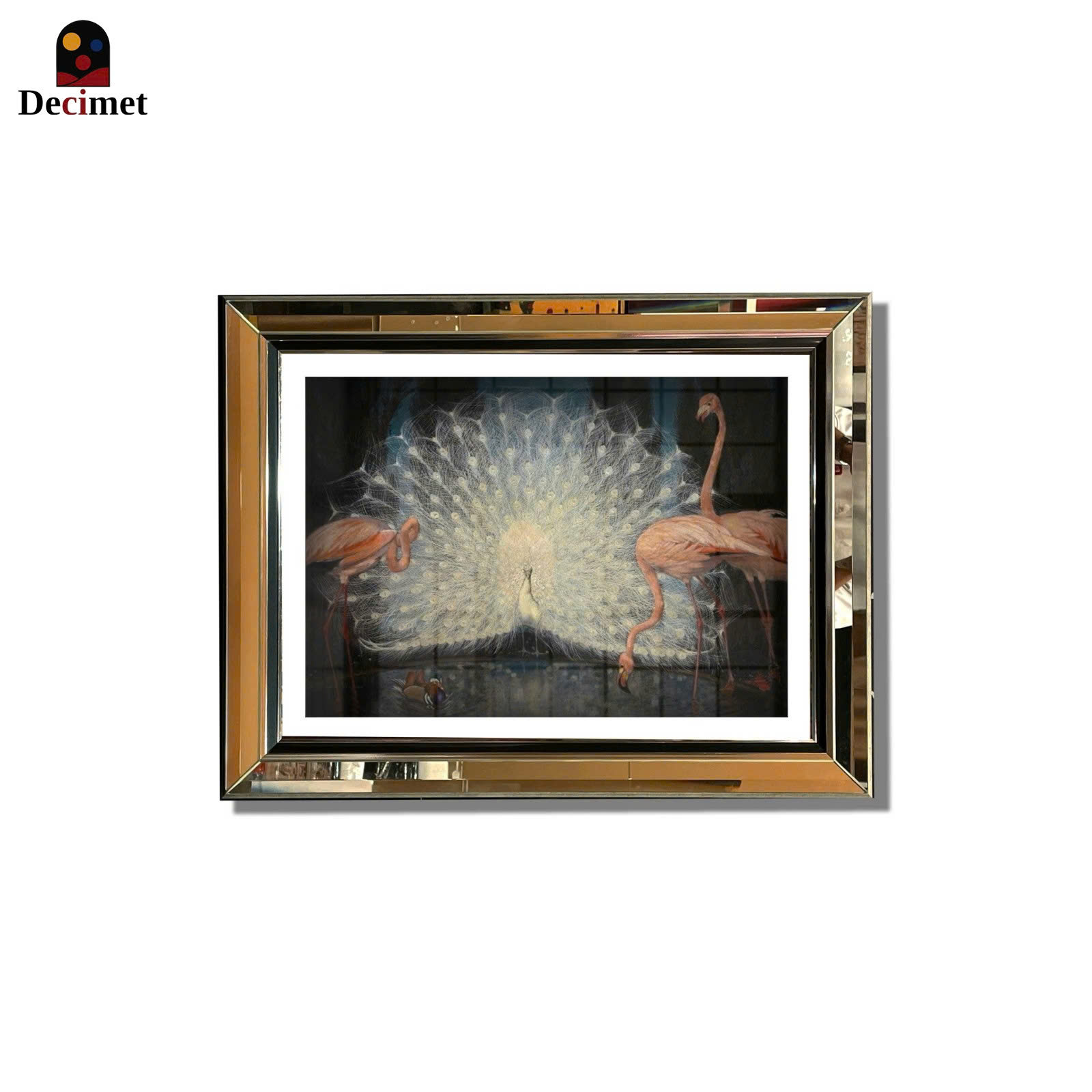 Frame Painting with Chive Leaves and White Peacock