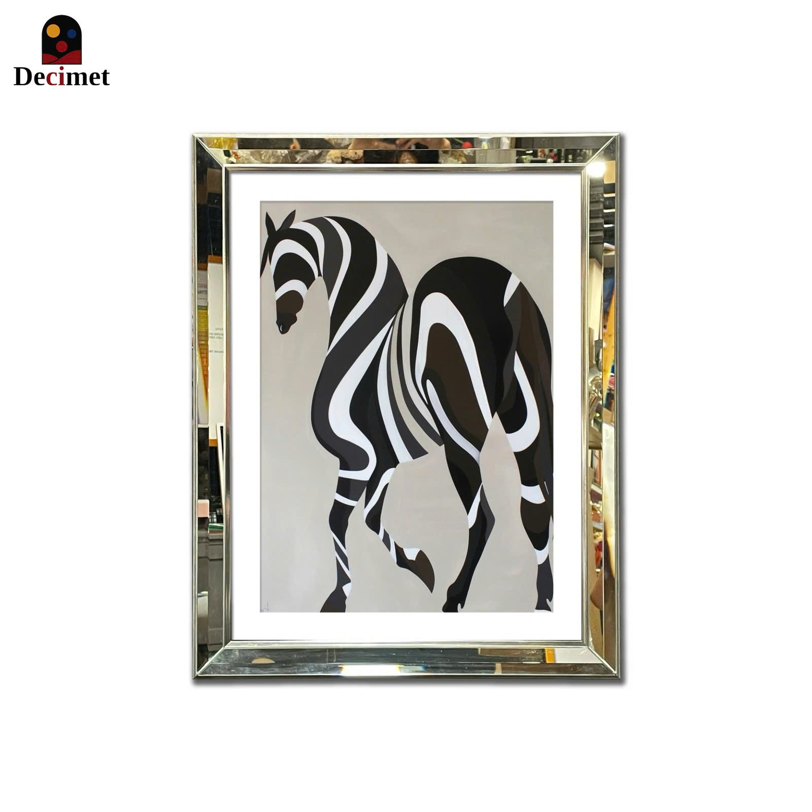 Horse Zebra Art Beveled Mirror Frame Painting