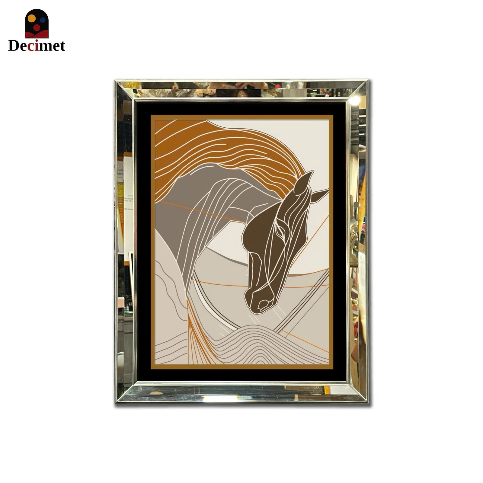 Horse Wagon Beveled Mirror Frame Painting