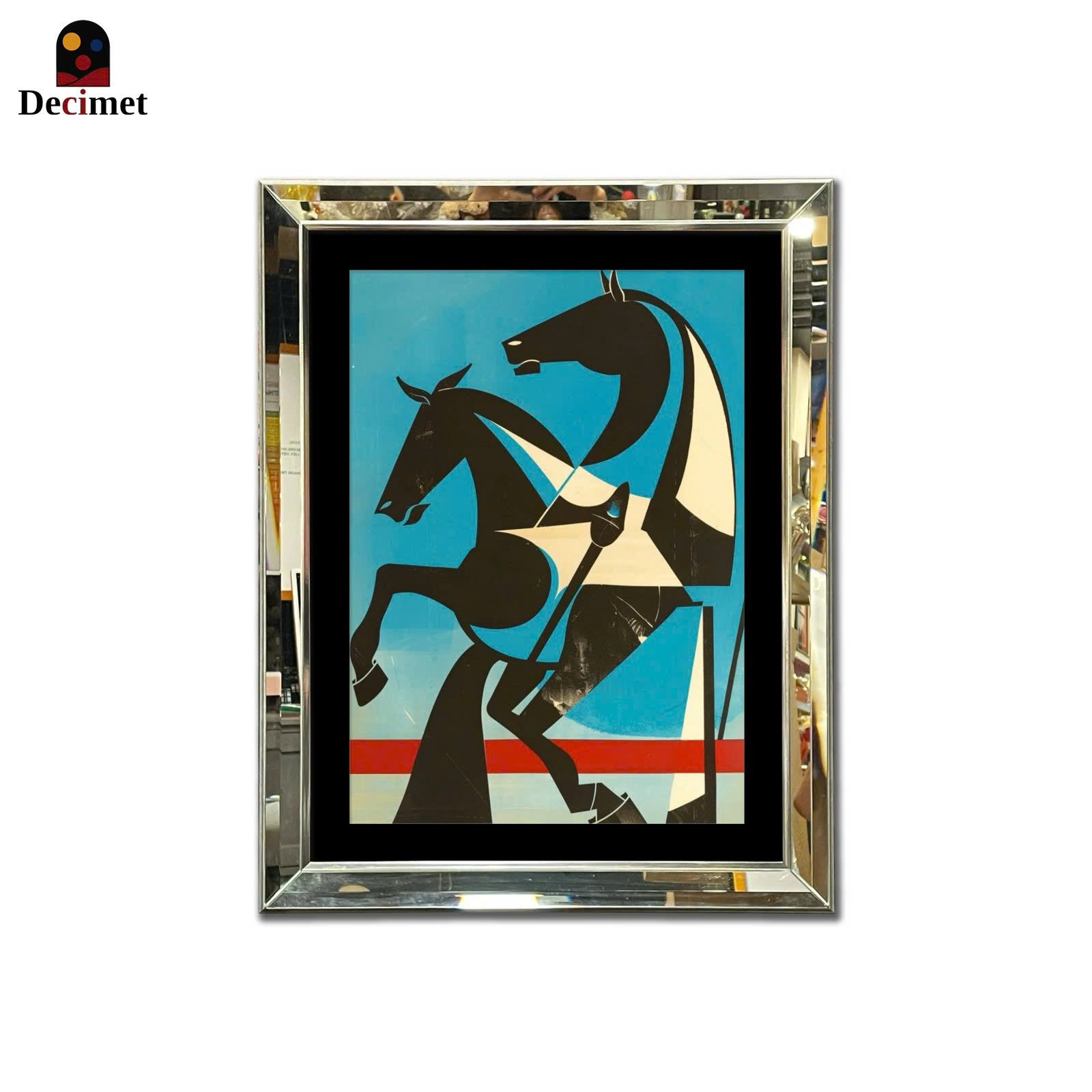 Horse Racing Beveled Mirror Frame Painting