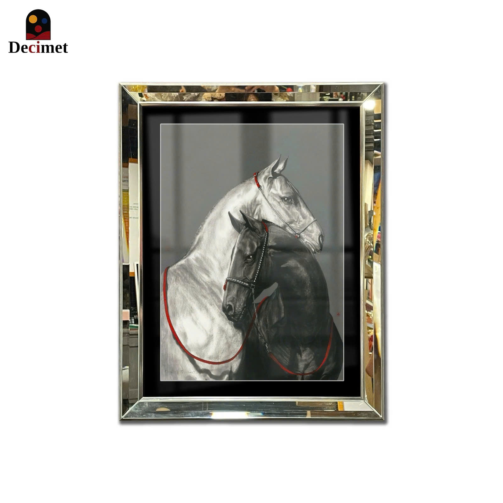 Horse Art Beveled Mirror Frame Painting with Chives