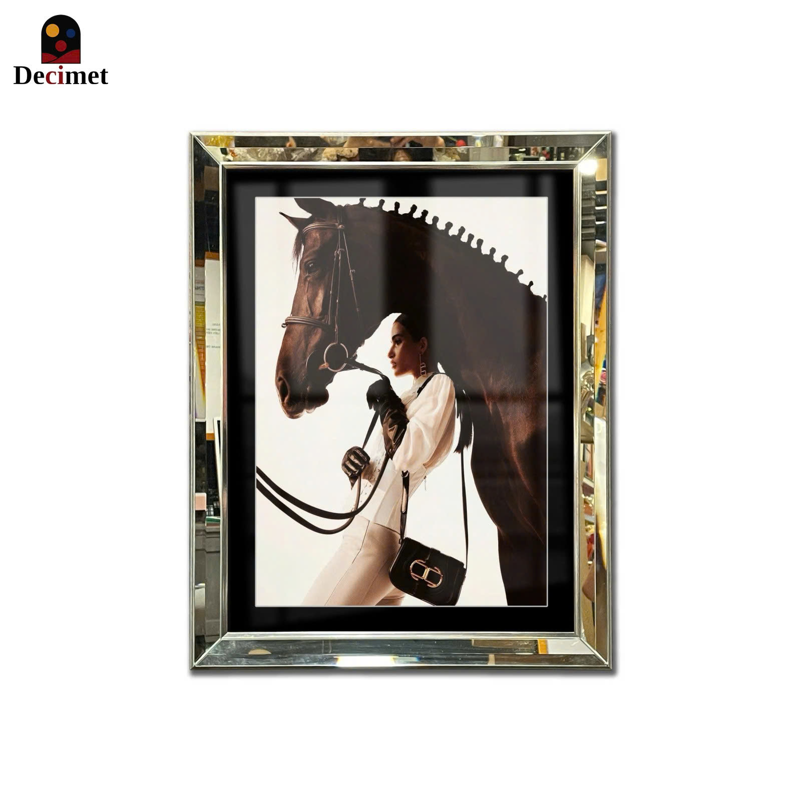 Golden Darknight Horse Beveled Mirror Frame Painting