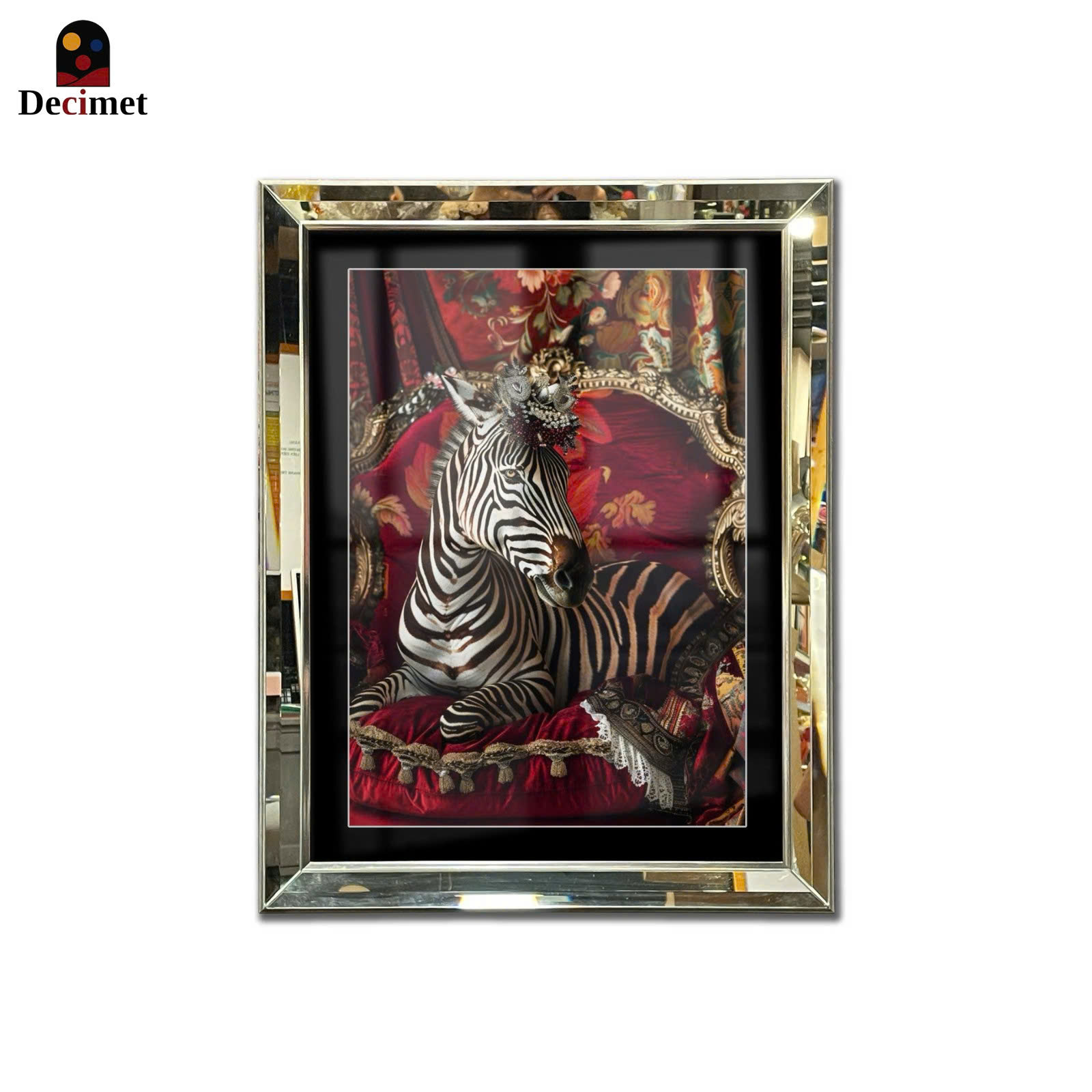 Zebra King Beveled Mirror Frame Painting with Chives