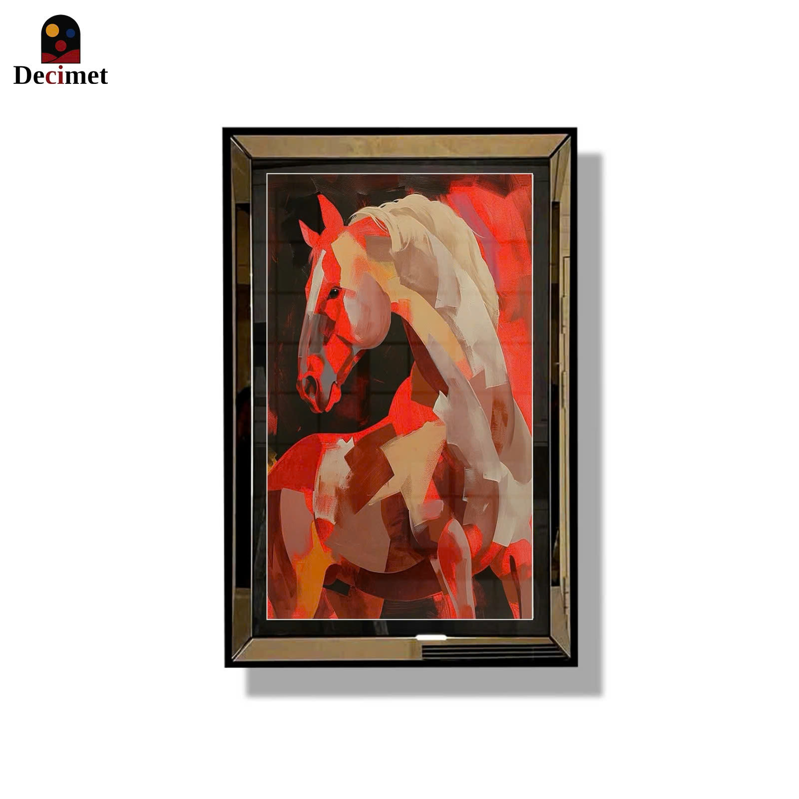 Geometric Brown Horse Tea Mirror Frame Painting