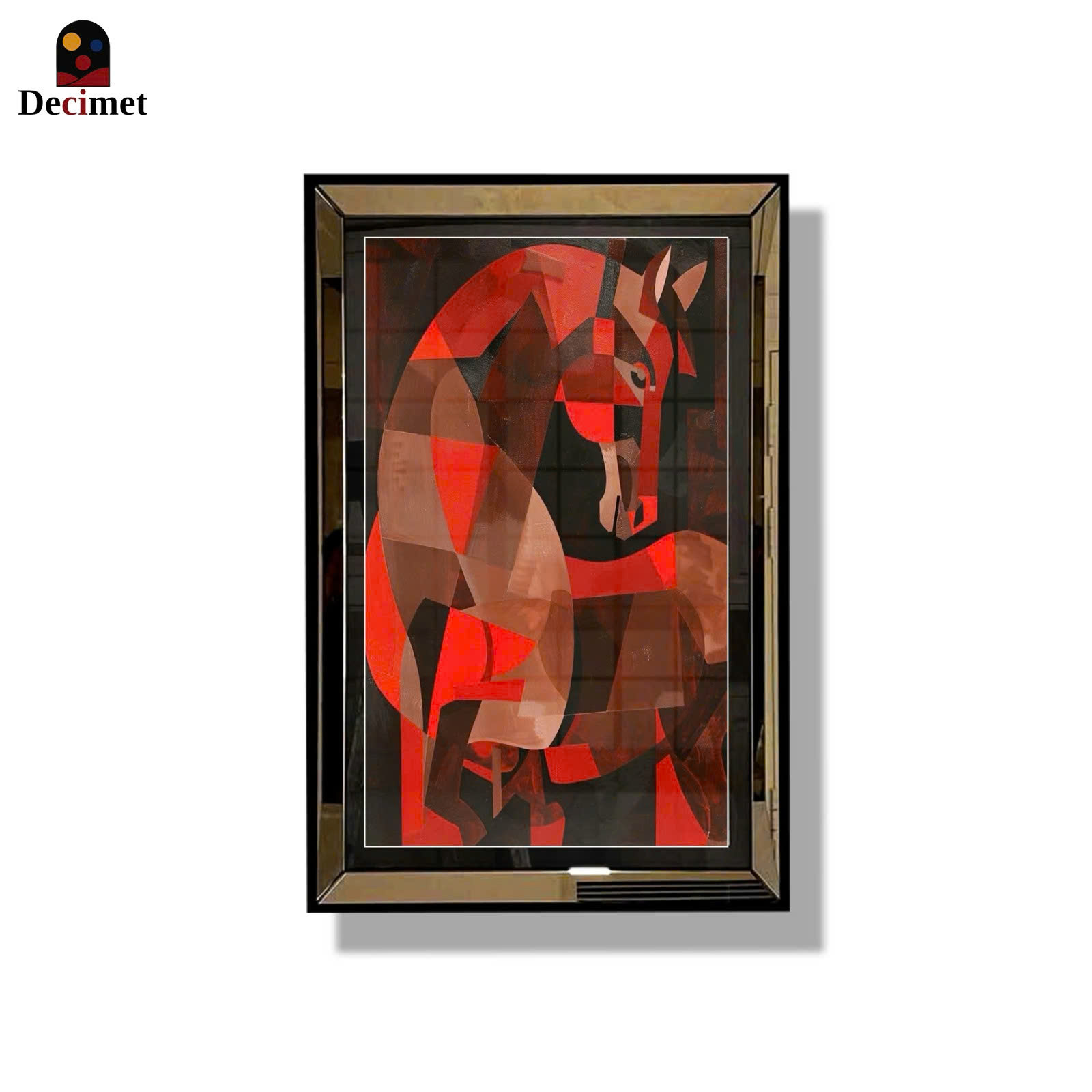 Cubist Equine Art Tea Mirror Frame Painting