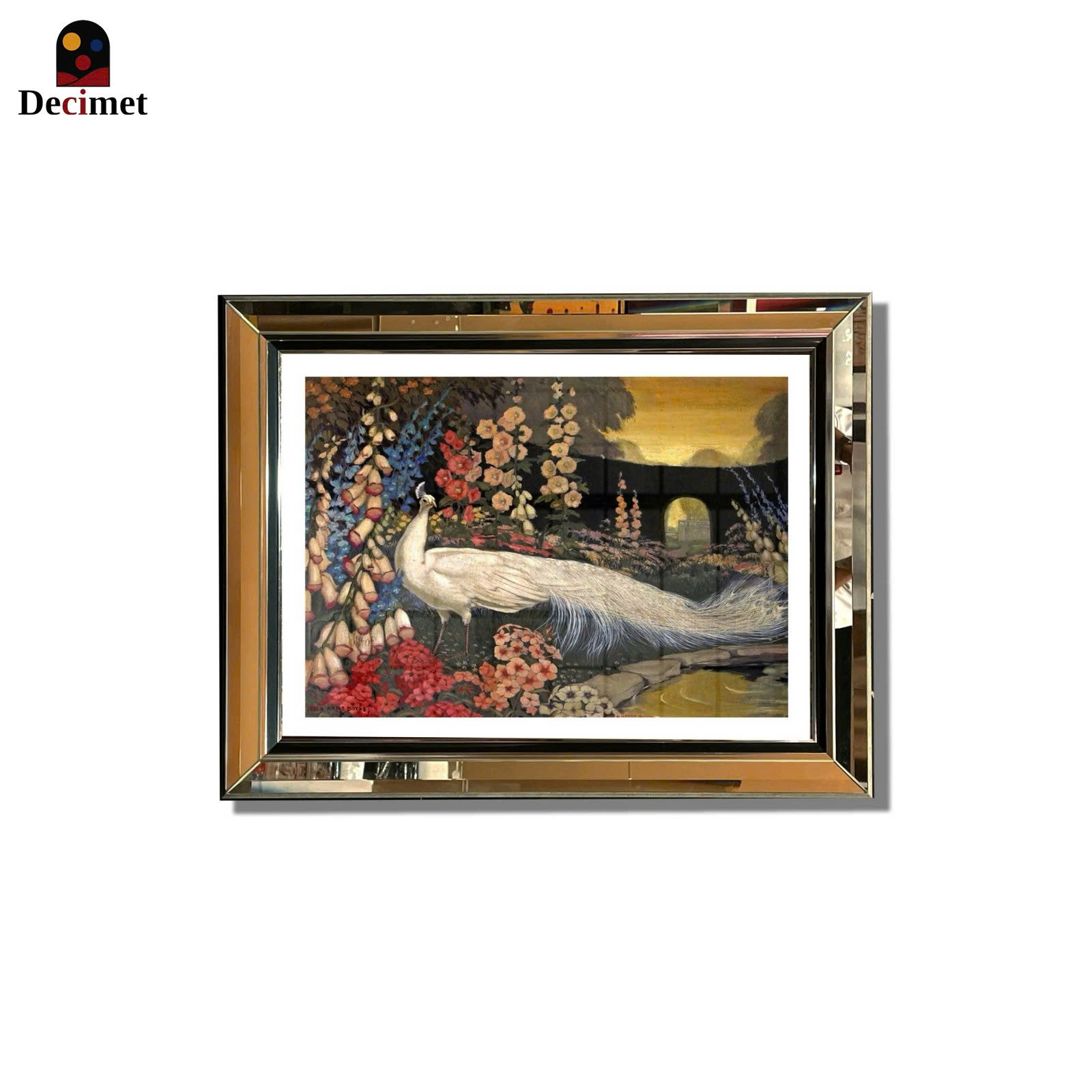 Peacock Oil Composite Beveled Mirror Frame Painting